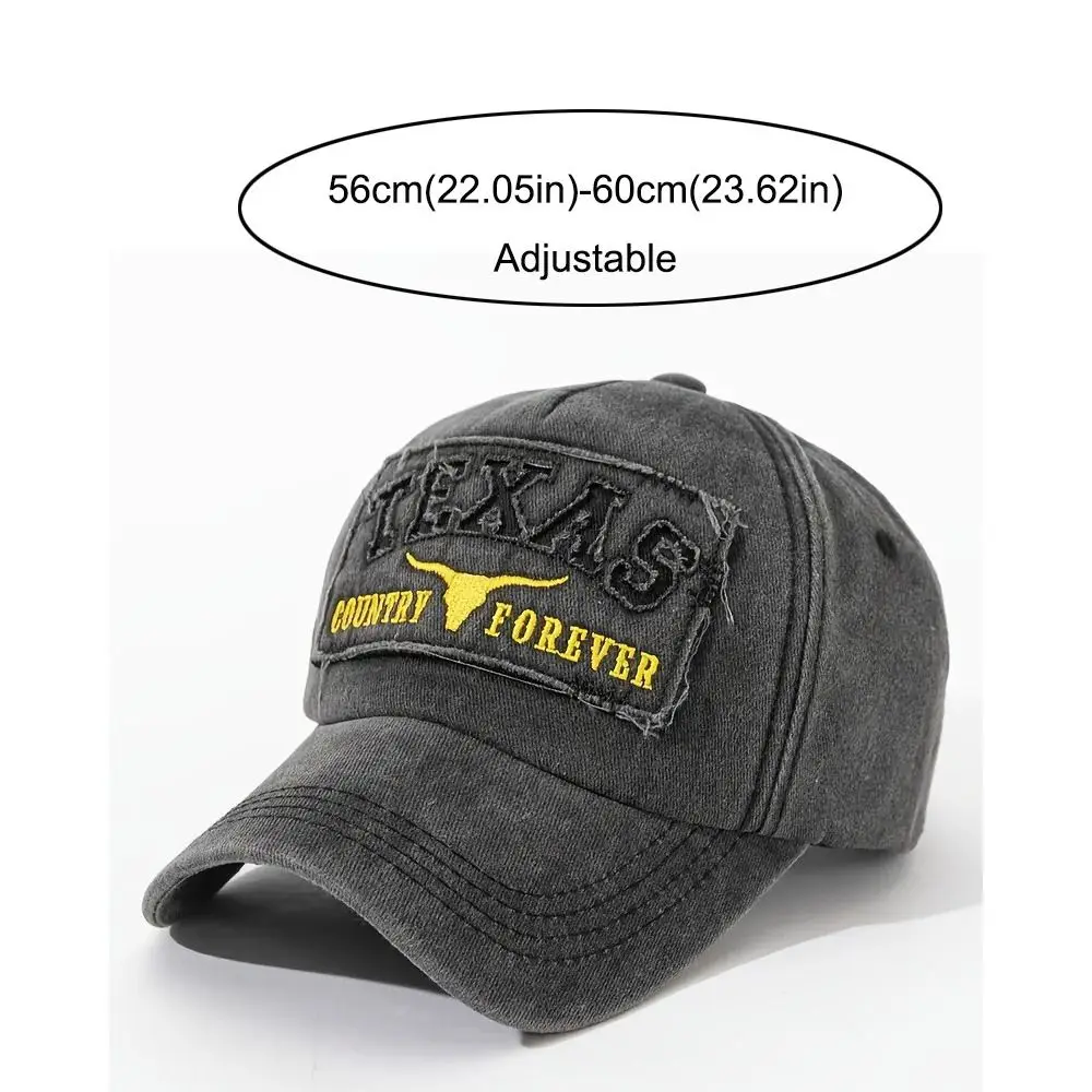 Fashion Letter TEXAS Embroidery Baseball Cap Visor Adjustable Peaked Cap Washed Cotton Baseball Hats For Man Women Unisex