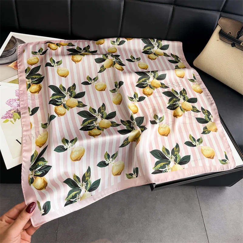 Lemon Silk Square Scarf Women Satin Shawl Wrap Hijab Female Hair Band Wrist Luxury Headkerchief 70*70cm Echarpe 2026 Bandana