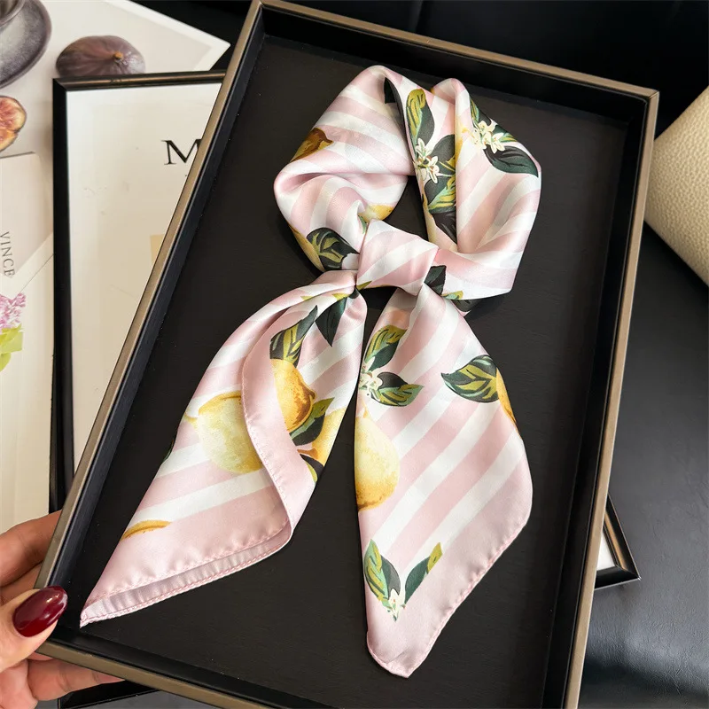 Lemon Silk Square Scarf Women Satin Shawl Wrap Hijab Female Hair Band Wrist Luxury Headkerchief 70*70cm Echarpe 2026 Bandana