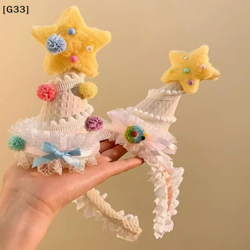 Cute Plush Yellow Star Birthday Hat Headband, Girl Heart Cake Hair Accessory for Birthday Party Photo[G33]
