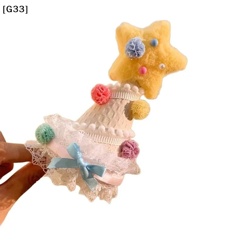 Cute Plush Yellow Star Birthday Hat Headband, Girl Heart Cake Hair Accessory for Birthday Party Photo[G33]