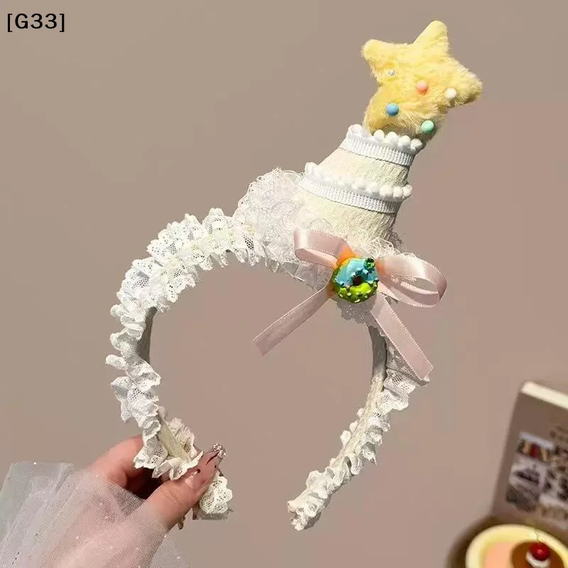 Cute Plush Yellow Star Birthday Hat Headband, Girl Heart Cake Hair Accessory for Birthday Party Photo[G33]