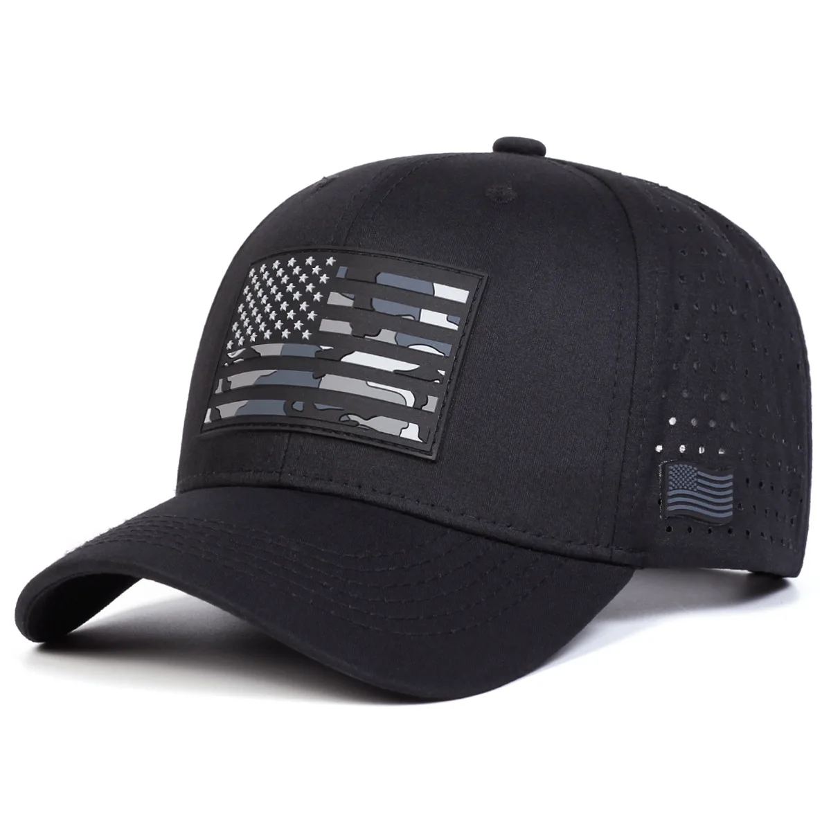 Fashion Patch American Flag Breathable Mesh Baseball Cap Suitable for Men for Outdoor Sports and Sun Protection