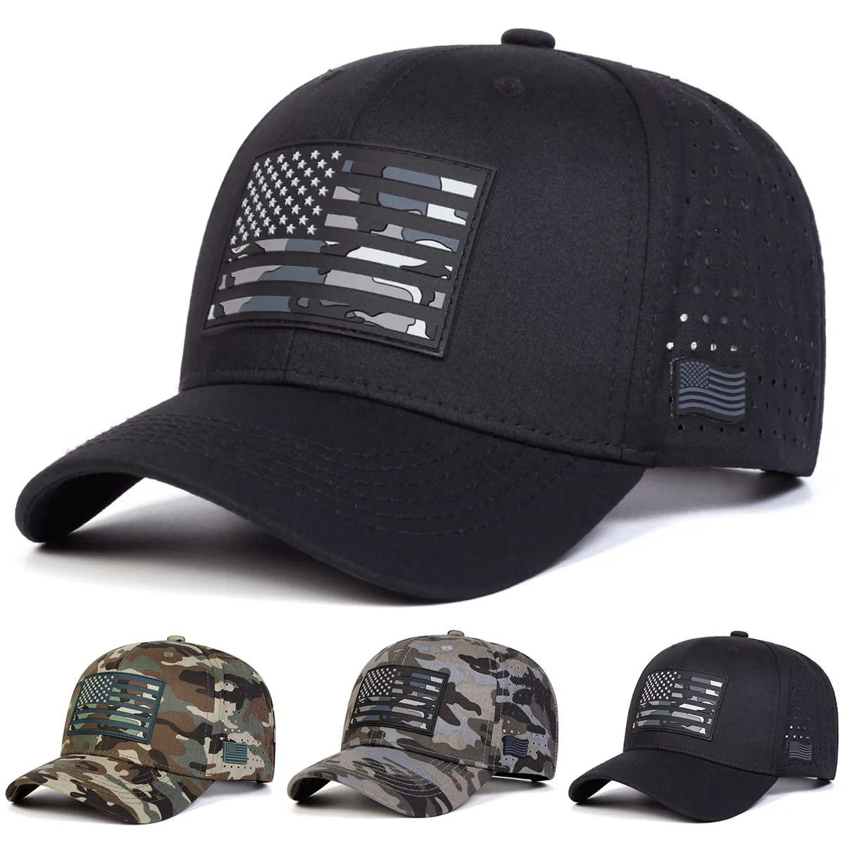 Fashion Patch American Flag Breathable Mesh Baseball Cap Suitable for Men for Outdoor Sports and Sun Protection