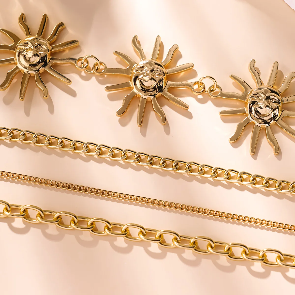 European and American vintage metal sunflower waist chain pendant, multi-layer high-end chain dress belt accessory
