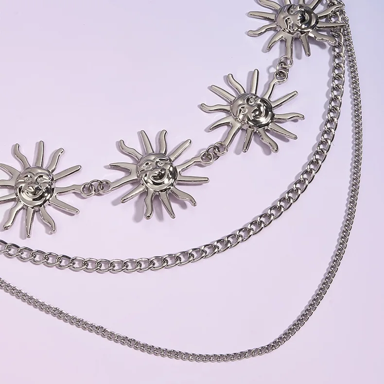 European and American vintage metal sunflower waist chain pendant, multi-layer high-end chain dress belt accessory
