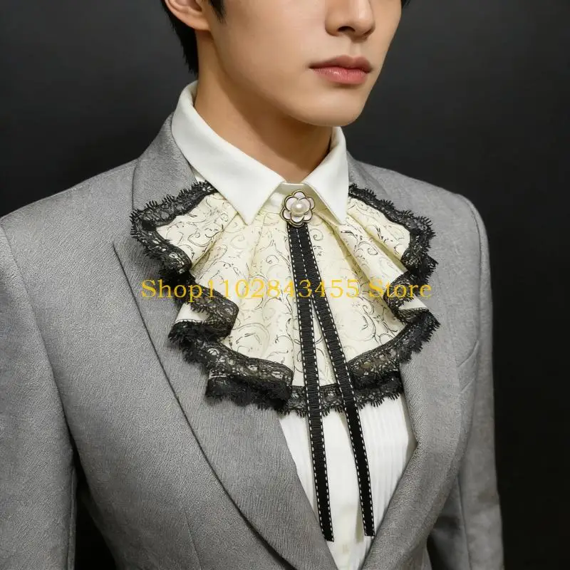 49MC Victorian Detachable Collar For Women Daily Outfit Formal Event with Ribbon Tie Decorative Collar for Costume Enhancer