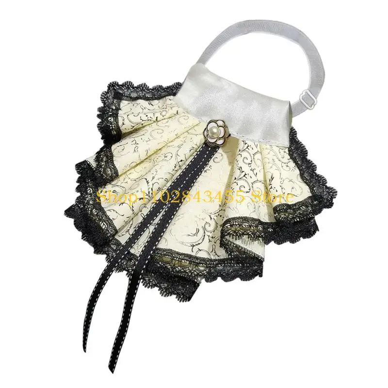 49MC Victorian Detachable Collar For Women Daily Outfit Formal Event with Ribbon Tie Decorative Collar for Costume Enhancer
