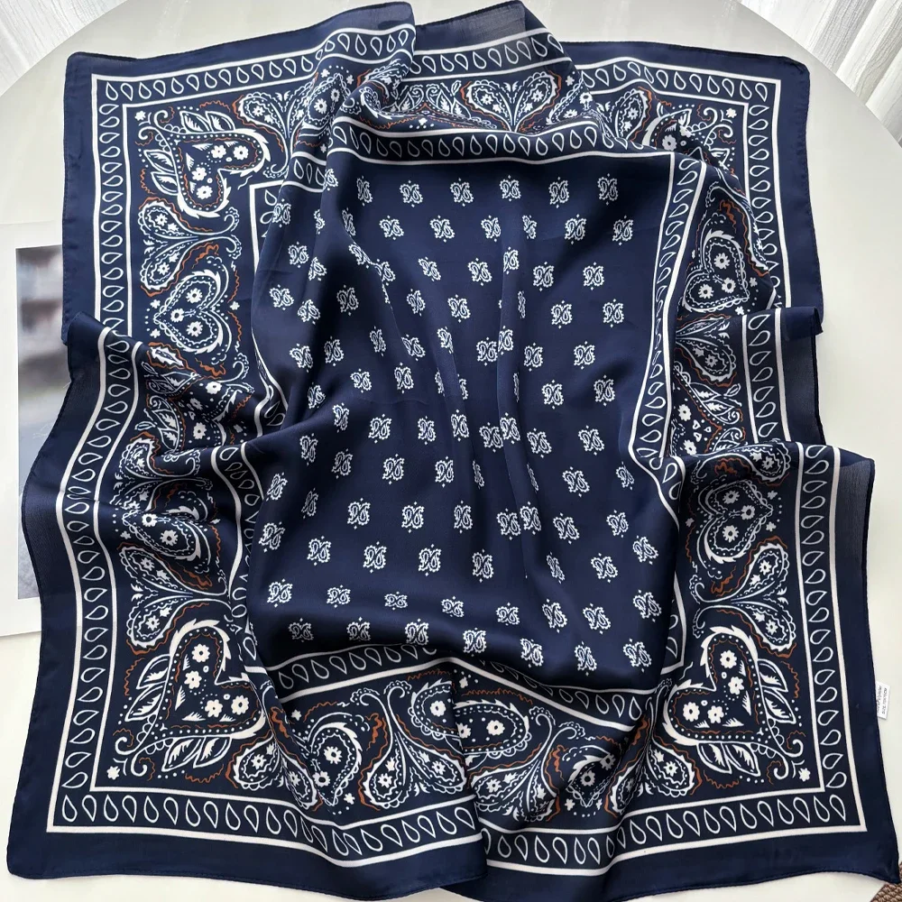 2026 New Paisley Print Silk Scarf for Women Square Hijab Soft Neck Tie Female Fashion Decoration Silk Headscarf 70*70cm Kerchief