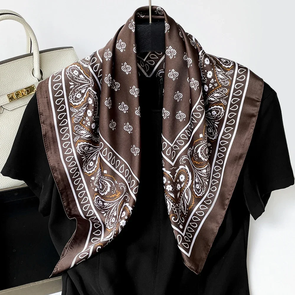 2026 New Paisley Print Silk Scarf for Women Square Hijab Soft Neck Tie Female Fashion Decoration Silk Headscarf 70*70cm Kerchief