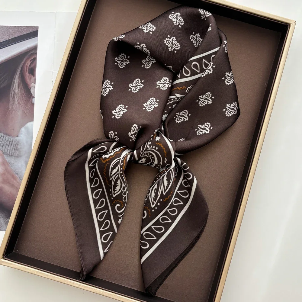 2026 New Paisley Print Silk Scarf for Women Square Hijab Soft Neck Tie Female Fashion Decoration Silk Headscarf 70*70cm Kerchief