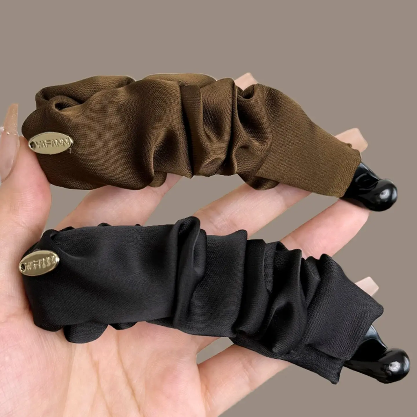 Elegant Solid Fold Fabric Banana Hairpin For Women Girls High Ponytail Holder Hair Clip Barrette Fashion Hair Accessories