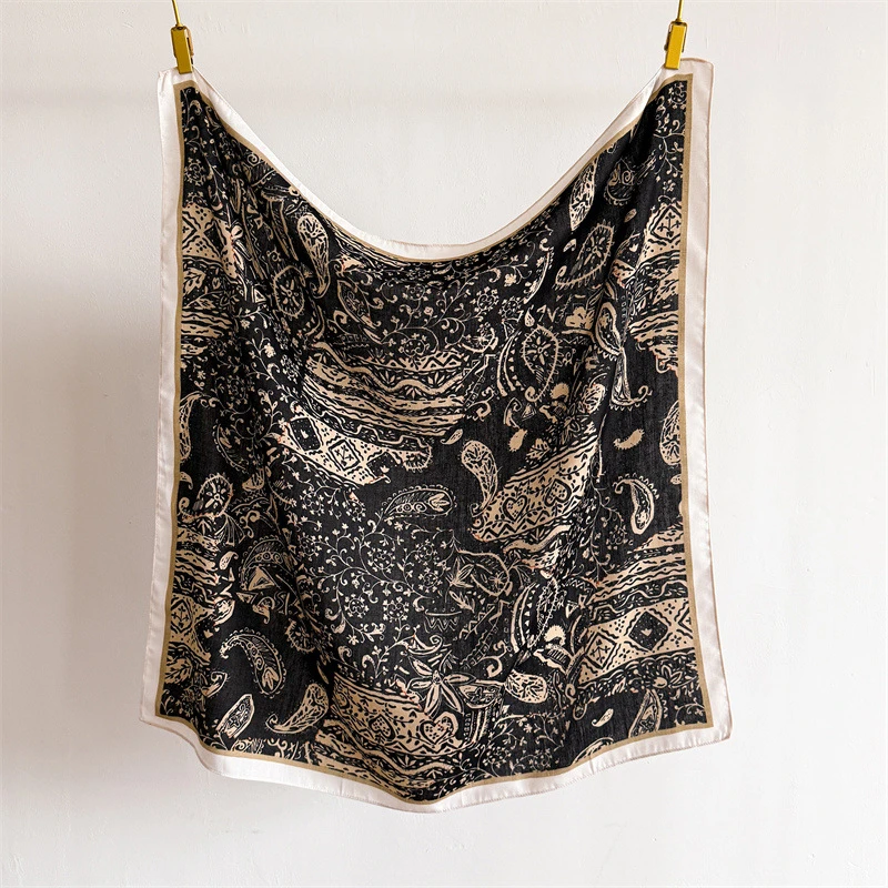 90*90Cm Square Scarf Cotton Linen Feeling Women Headband Shawl Wraps Luxury Hair Band Print Neck Scarves Muslim Hijab Bandana