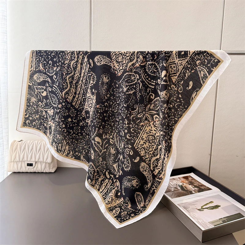 90*90Cm Square Scarf Cotton Linen Feeling Women Headband Shawl Wraps Luxury Hair Band Print Neck Scarves Muslim Hijab Bandana