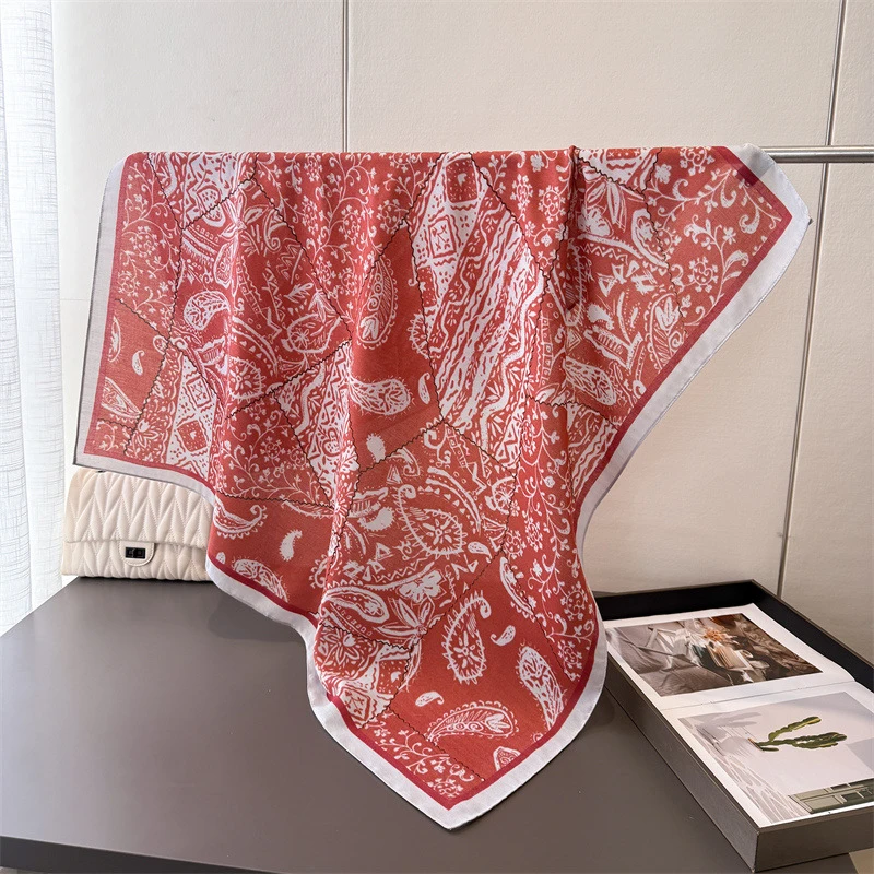 90*90Cm Square Scarf Cotton Linen Feeling Women Headband Shawl Wraps Luxury Hair Band Print Neck Scarves Muslim Hijab Bandana