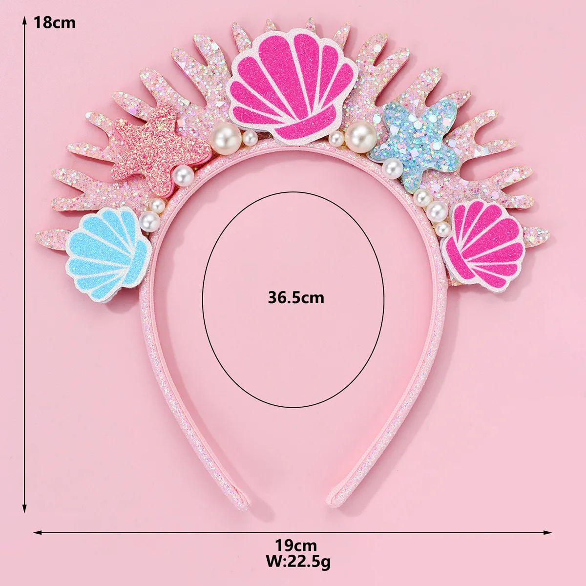 Ocean-Themed Glitter Headband, Featuring Glittery Ocean Elements Paired with Pearl Decorations, Crown Flower Mermaid Headband, with a Dreamy and Exquisite Design, Suitable for Beach-Themed Parties, Dress-Up Occasions, and More, with a Sweet Style