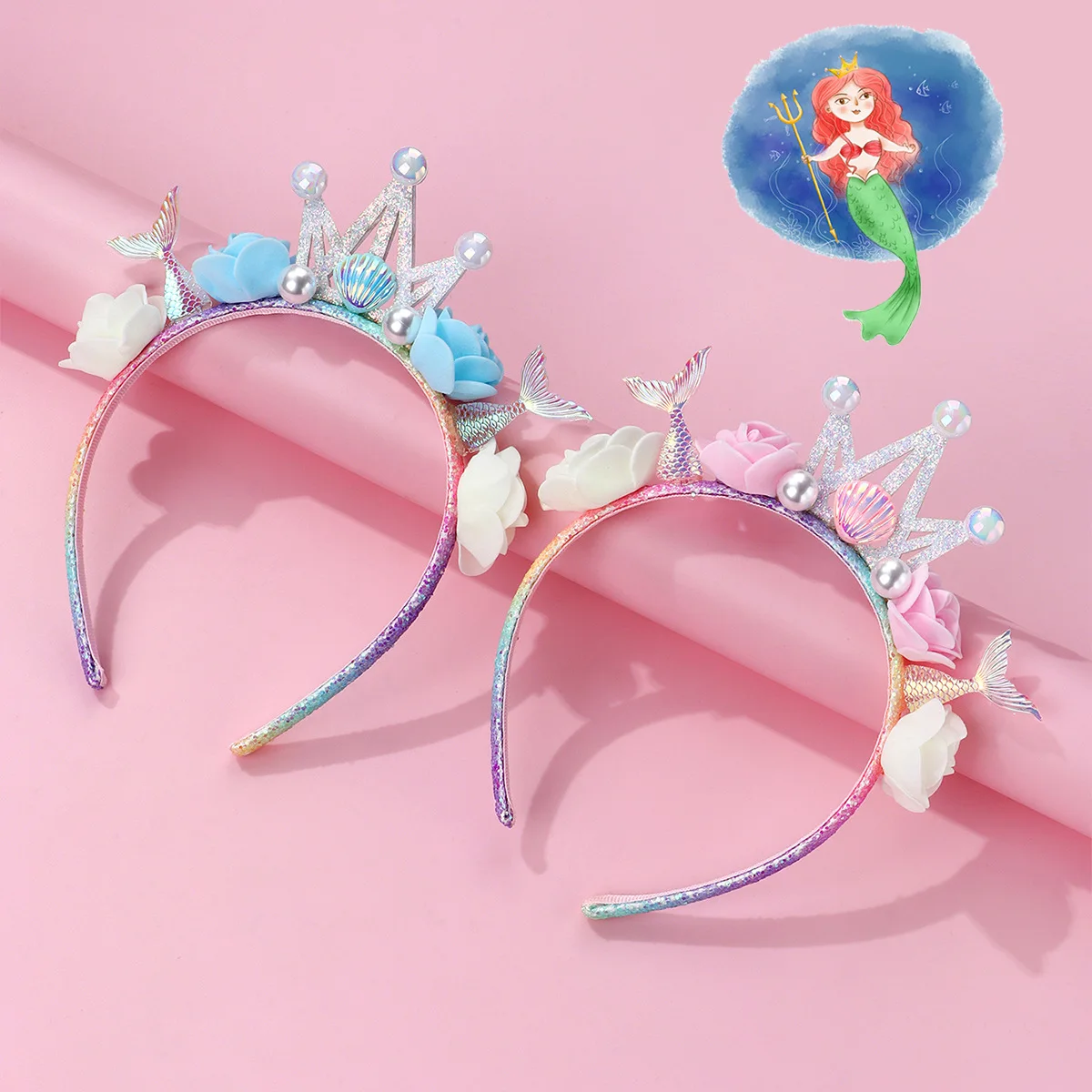 Ocean-Themed Glitter Headband, Featuring Glittery Ocean Elements Paired with Pearl Decorations, Crown Flower Mermaid Headband, with a Dreamy and Exquisite Design, Suitable for Beach-Themed Parties, Dress-Up Occasions, and More, with a Sweet Style
