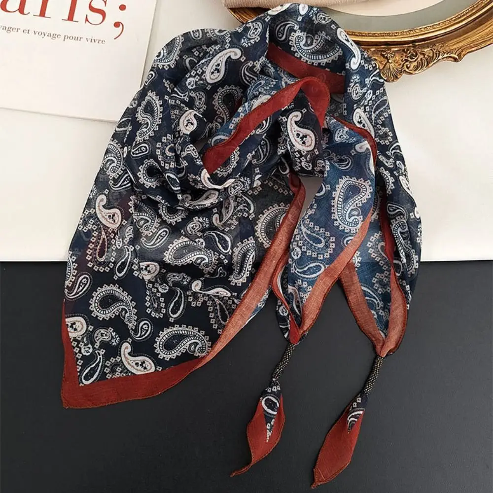 Elegant Multi-functional Floral Triangle Scarf cotton Floral Waist Belt Triangle Tie-Dye Women's Necktie Summer