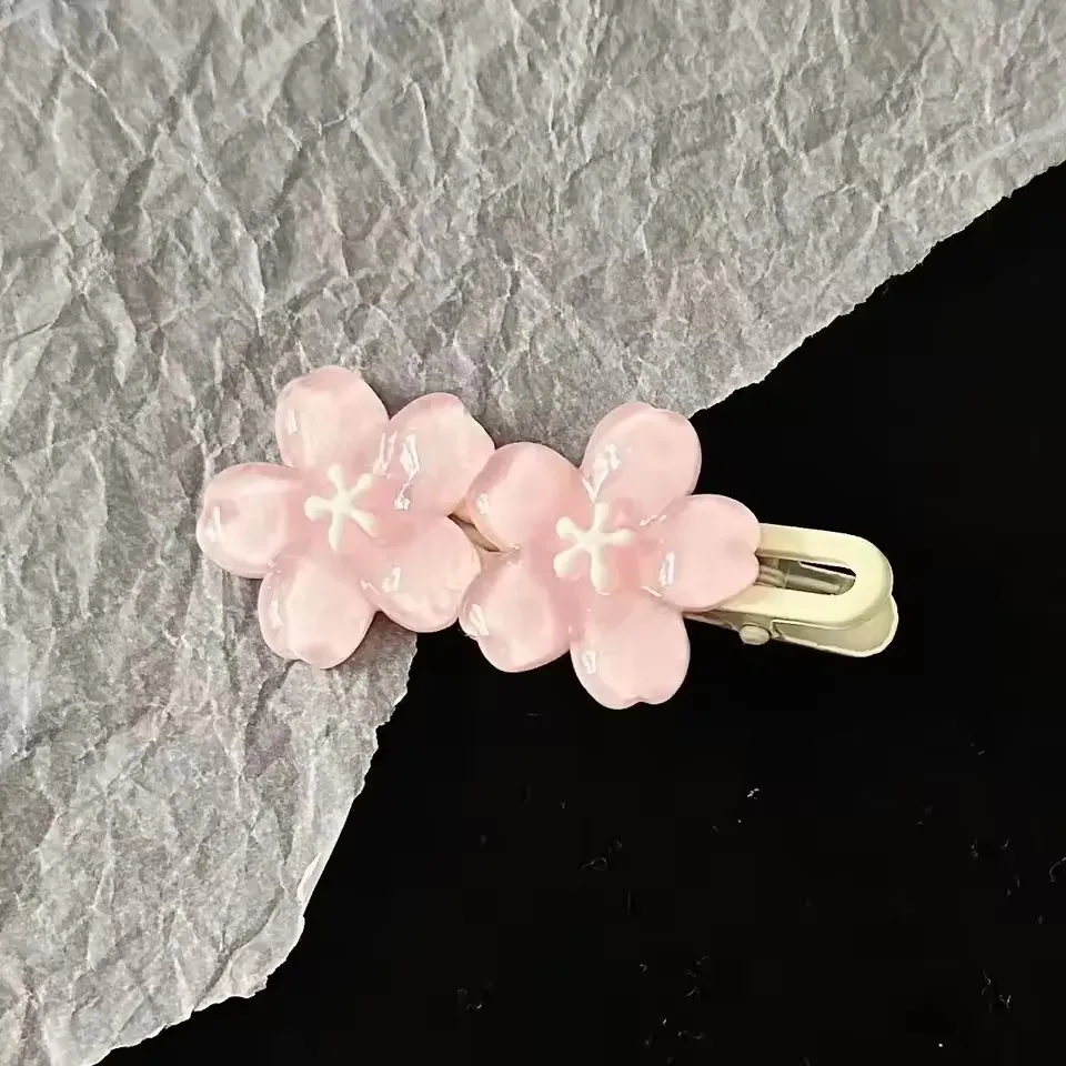 Jelly Cherry Blossom Hair Clips Pink Blue Flower Hairpins for Girl Romantic Wave Side Bangs Barrettes Kawaii BB Hair Accessories