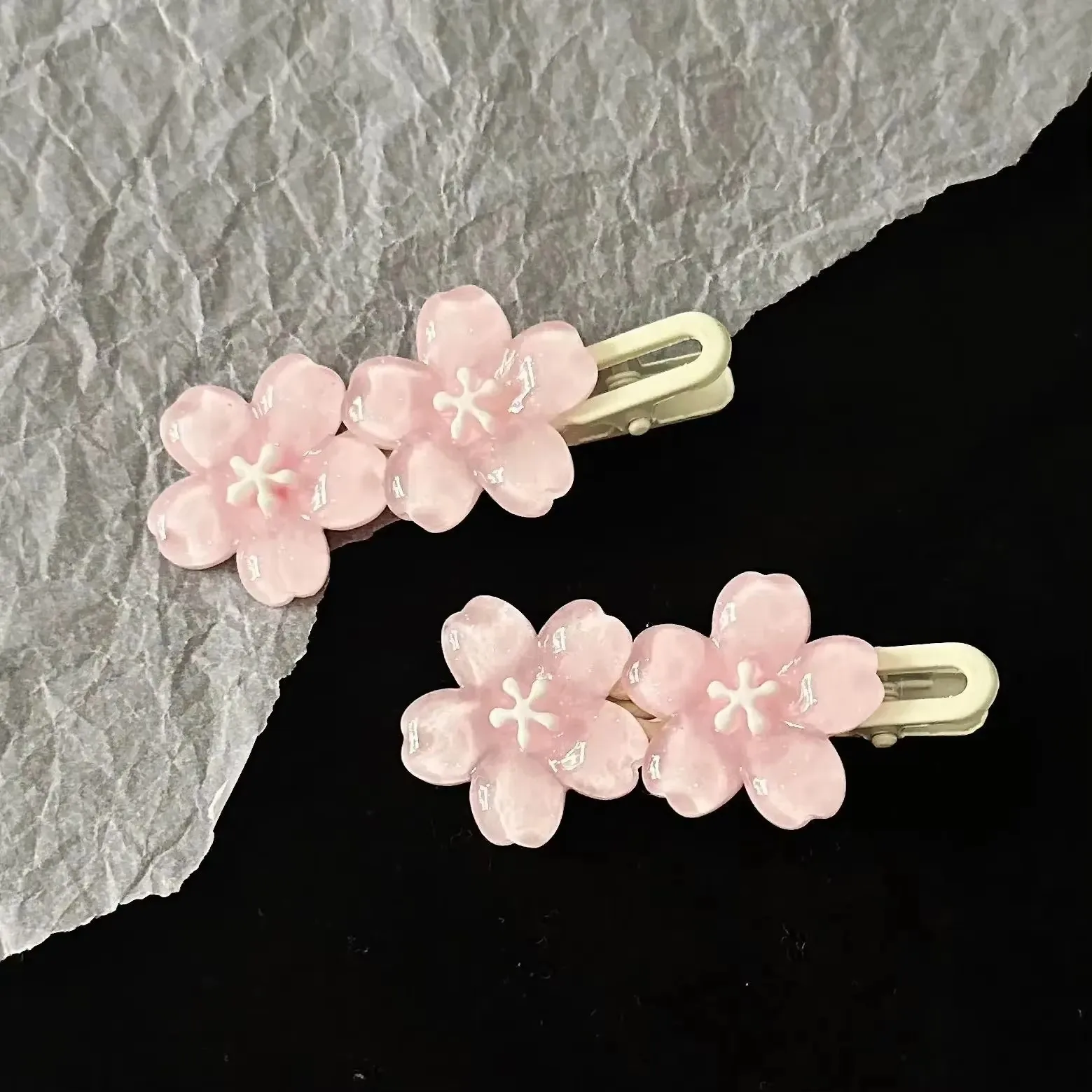 Jelly Cherry Blossom Hair Clips Pink Blue Flower Hairpins for Girl Romantic Wave Side Bangs Barrettes Kawaii BB Hair Accessories