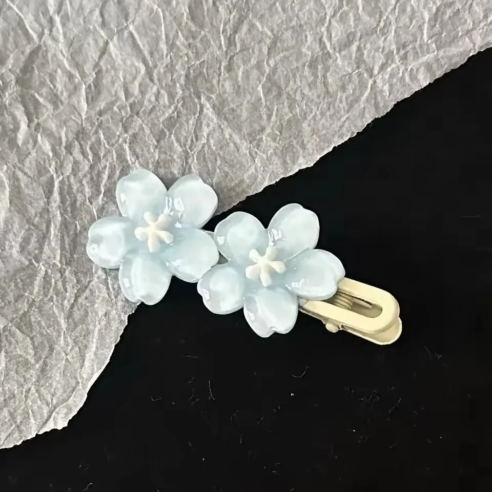 Jelly Cherry Blossom Hair Clips Pink Blue Flower Hairpins for Girl Romantic Wave Side Bangs Barrettes Kawaii BB Hair Accessories