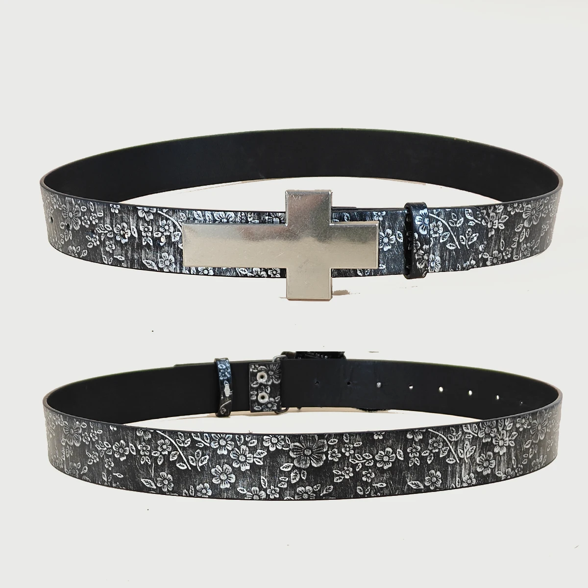 Luxury Designer Gothic Punk Belt for Men And Women Cross Buckle plus Size Silver Flora Black Waistband for Jeans Skirt Dress