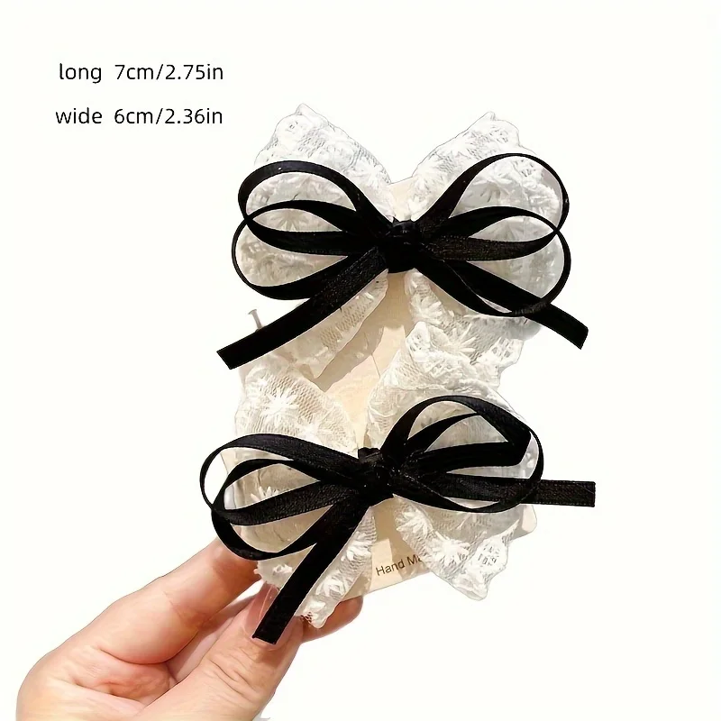 2pcs Korean-style Casual Lace Bow Tie / Korean-style Girl Charm Lace Hairpin / Suitable for Dates, Travel, and Leisure.