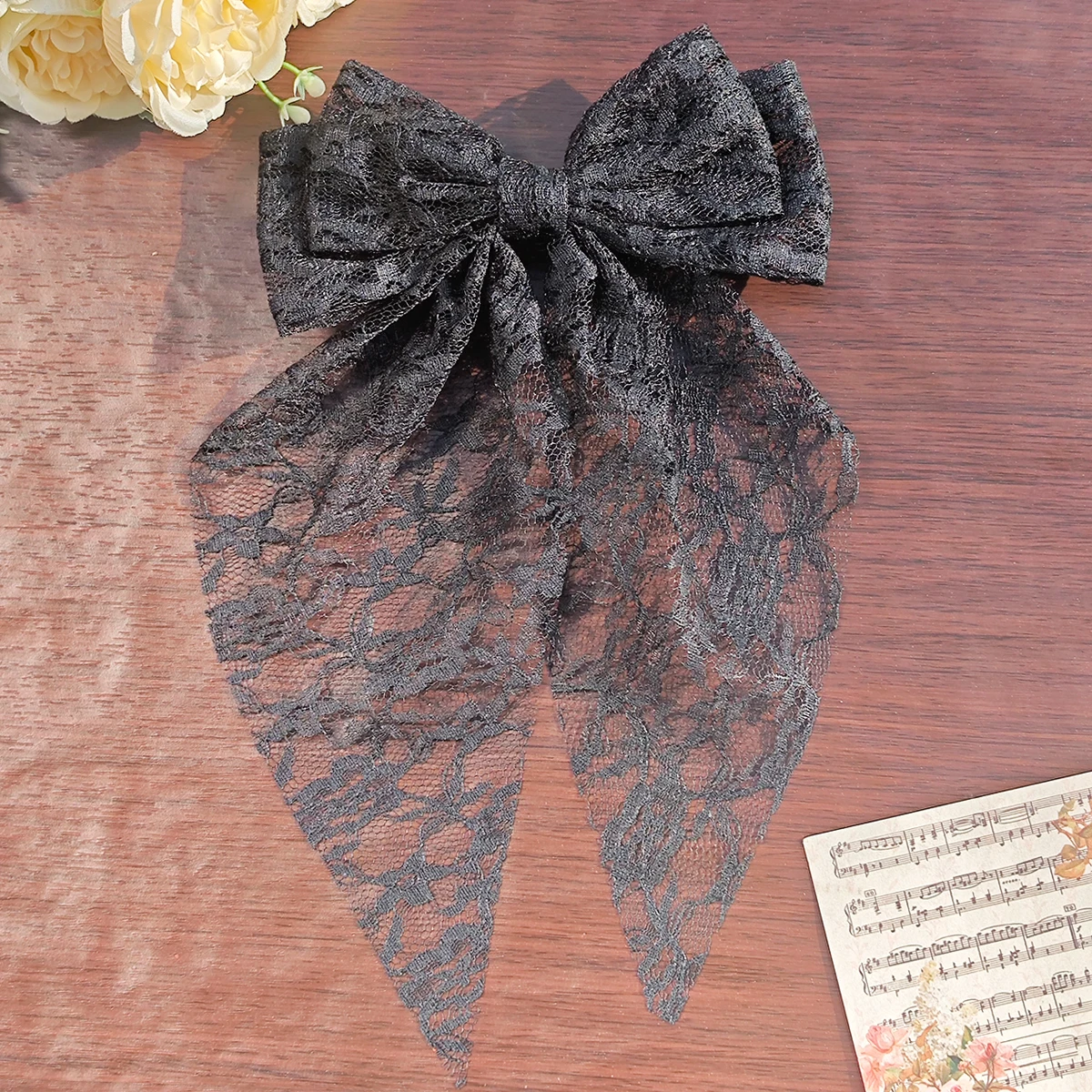 3pcs large fairy butterfly bow duckbill hair clips, featuring long flowing design, delicate lace ribbon and hollow carving. S