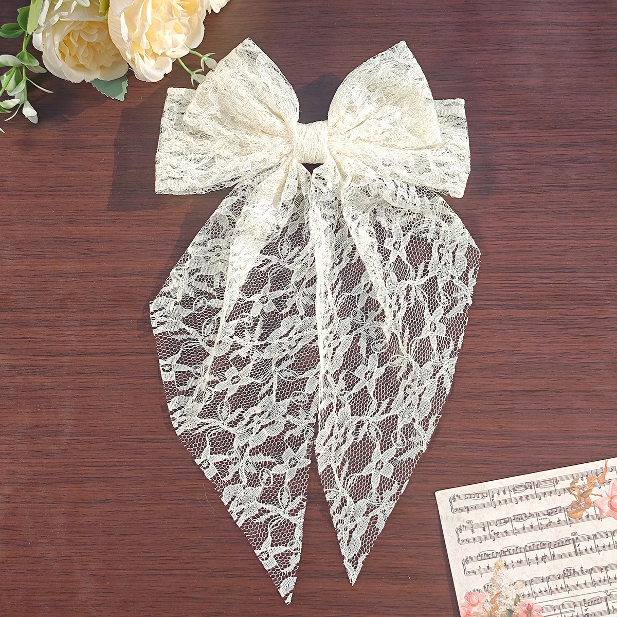3pcs large fairy butterfly bow duckbill hair clips, featuring long flowing design, delicate lace ribbon and hollow carving. S