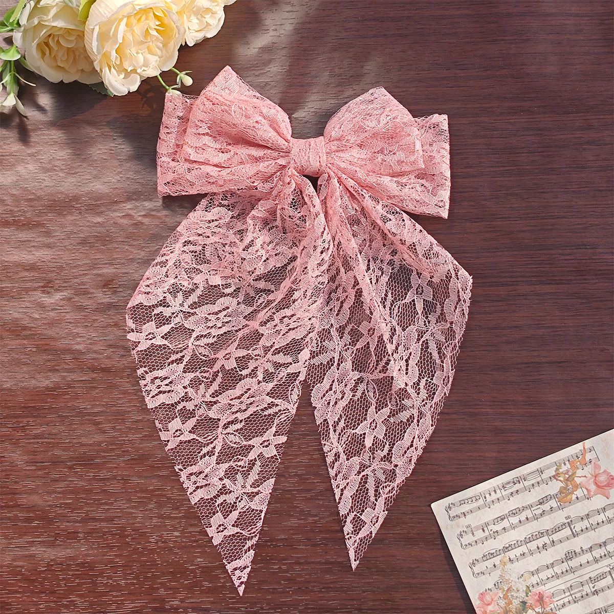 3pcs large fairy butterfly bow duckbill hair clips, featuring long flowing design, delicate lace ribbon and hollow carving. S
