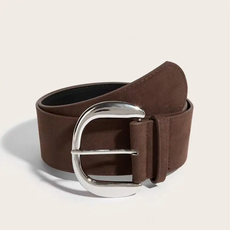 Women Luxury Design Suede Leather Wide Belt Casual Versatile Business Waist Strap Trendy Pin Buckle Waistband