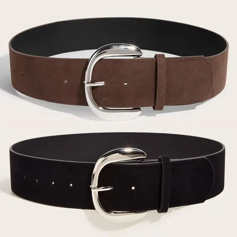 Women Luxury Design Suede Leather Wide Belt Casual Versatile Business Waist Strap Trendy Pin Buckle Waistband