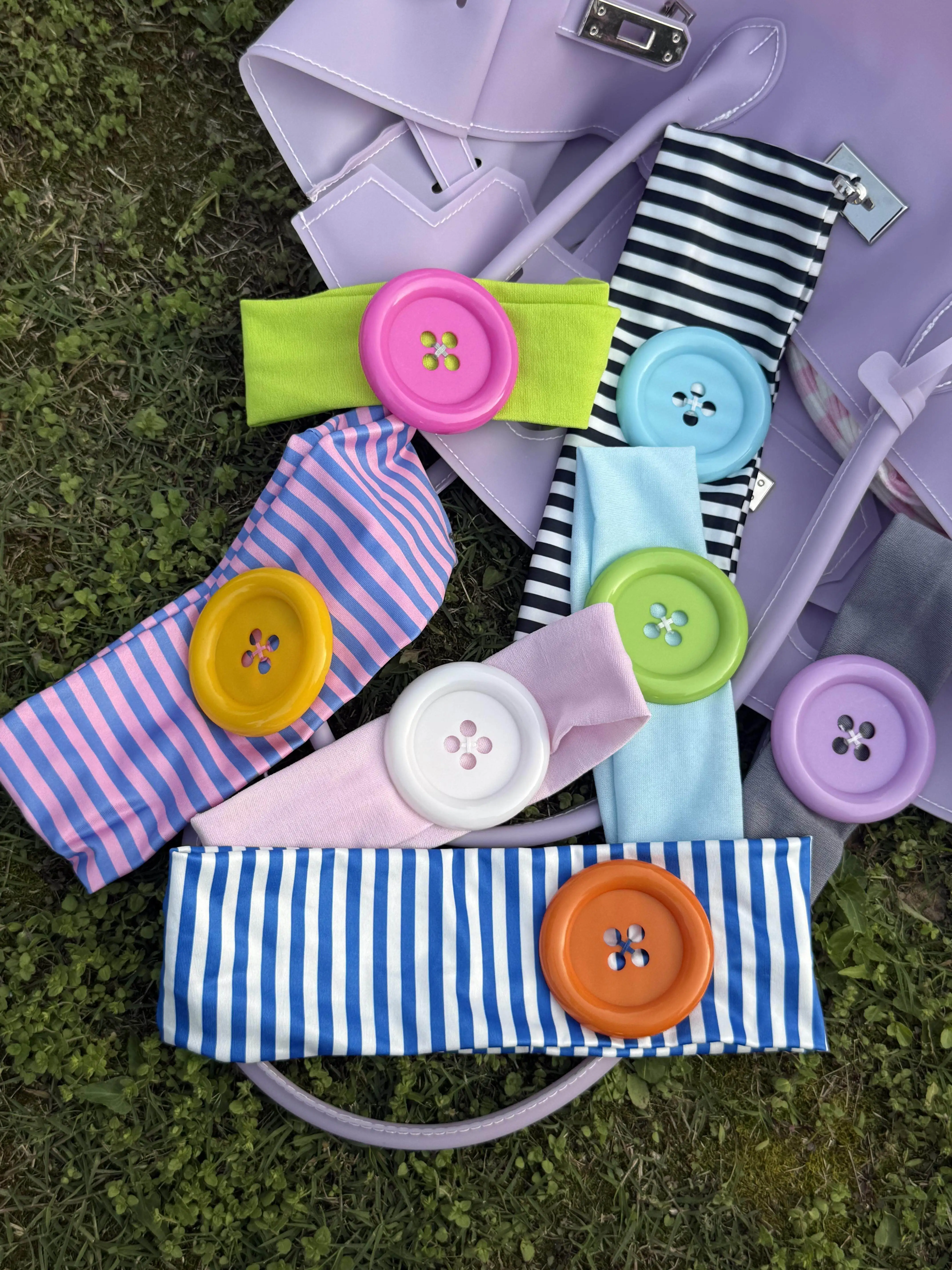 American Hot Girl Trendy Y2K New Original Handmade Headband Summer Dopamine Striped Button Women Hair Accessories