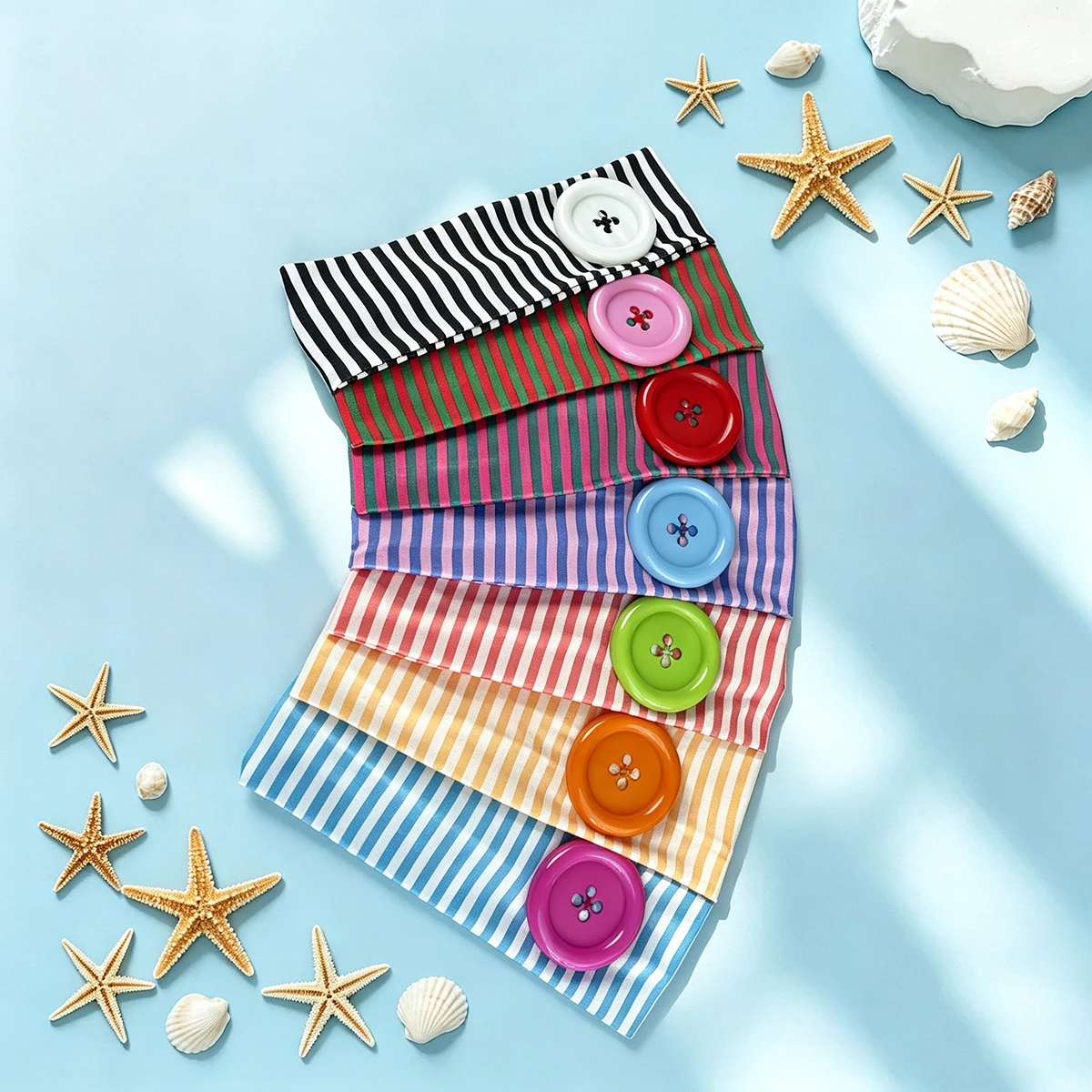 American Hot Girl Trendy Y2K New Original Handmade Headband Summer Dopamine Striped Button Women Hair Accessories