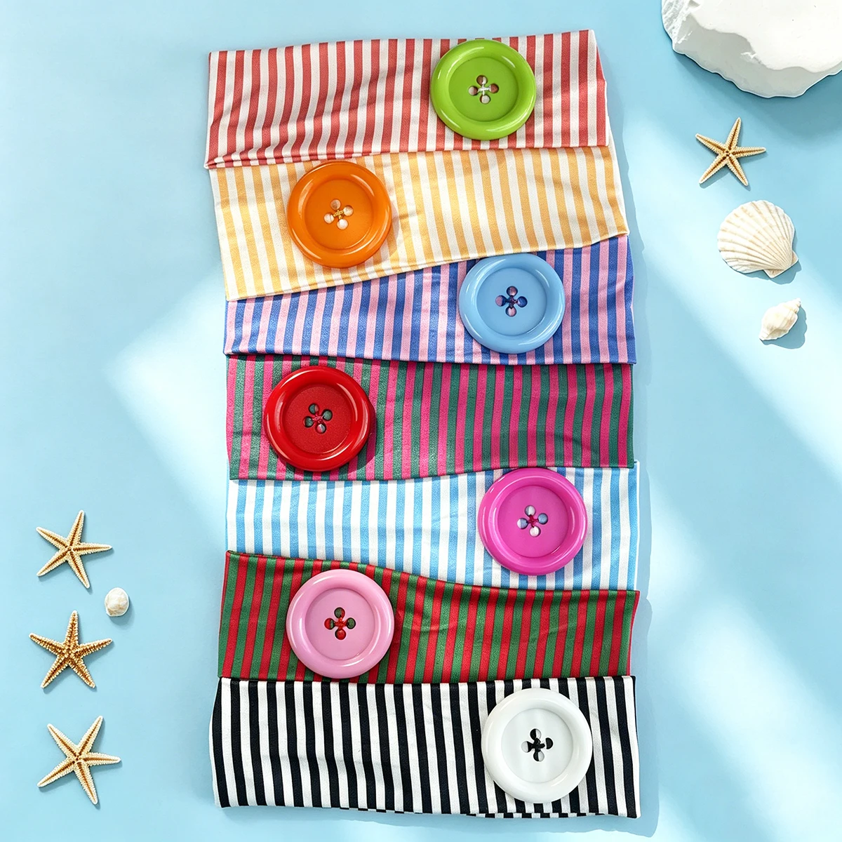American Hot Girl Trendy Y2K New Original Handmade Headband Summer Dopamine Striped Button Women Hair Accessories