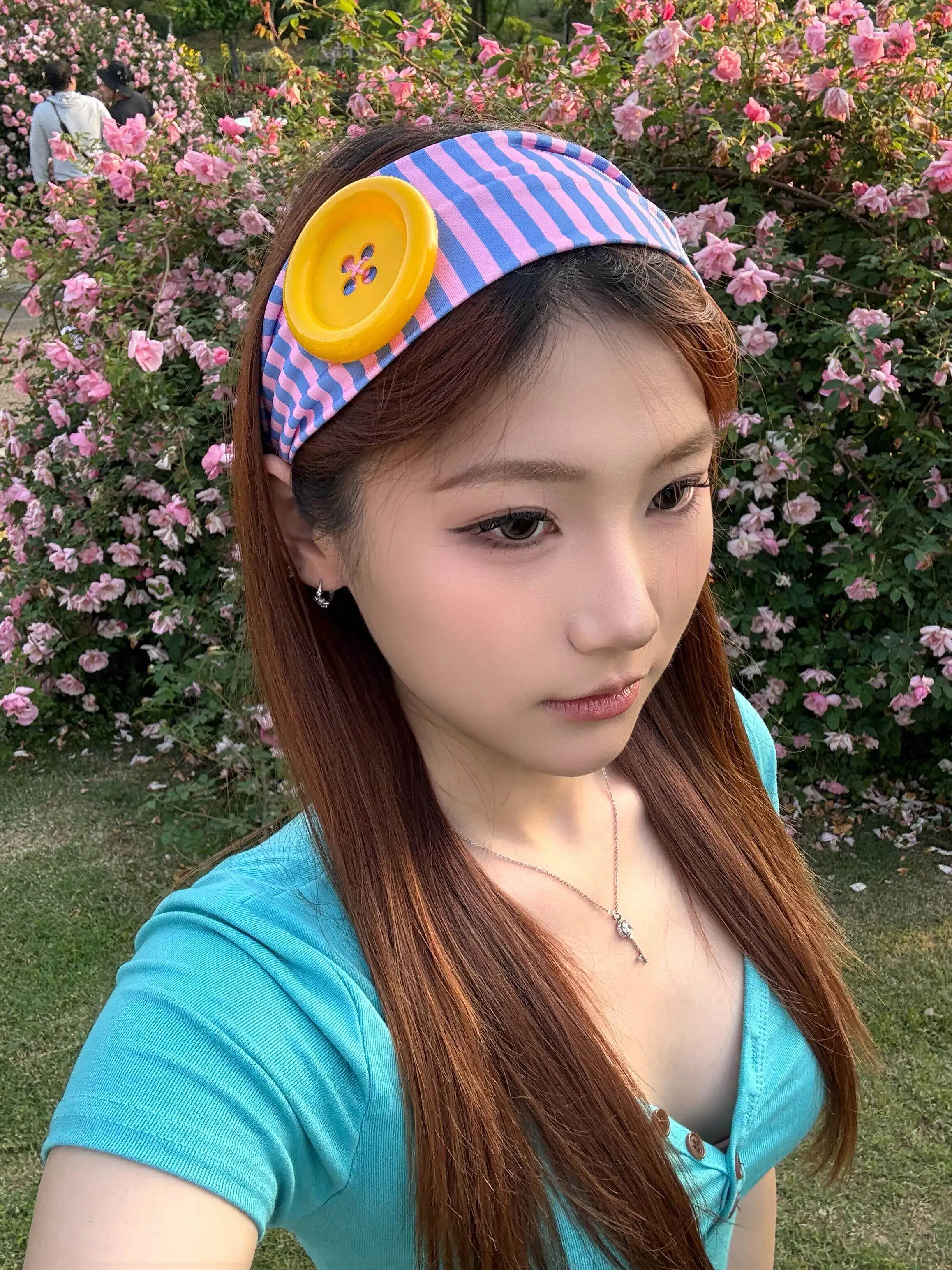 American Hot Girl Trendy Y2K New Original Handmade Headband Summer Dopamine Striped Button Women Hair Accessories