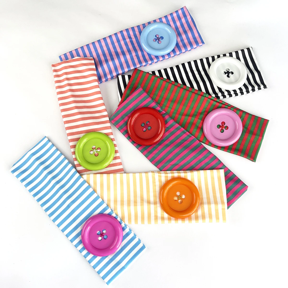 American Hot Girl Trendy Y2K New Original Handmade Headband Summer Dopamine Striped Button Women Hair Accessories