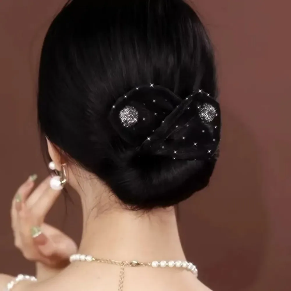 Elegant Flower Diamond Lazy Artifact Magic Hair Clip Mesh Hair Twist Bun Maker Lazy Hair Tie Hair Accessories