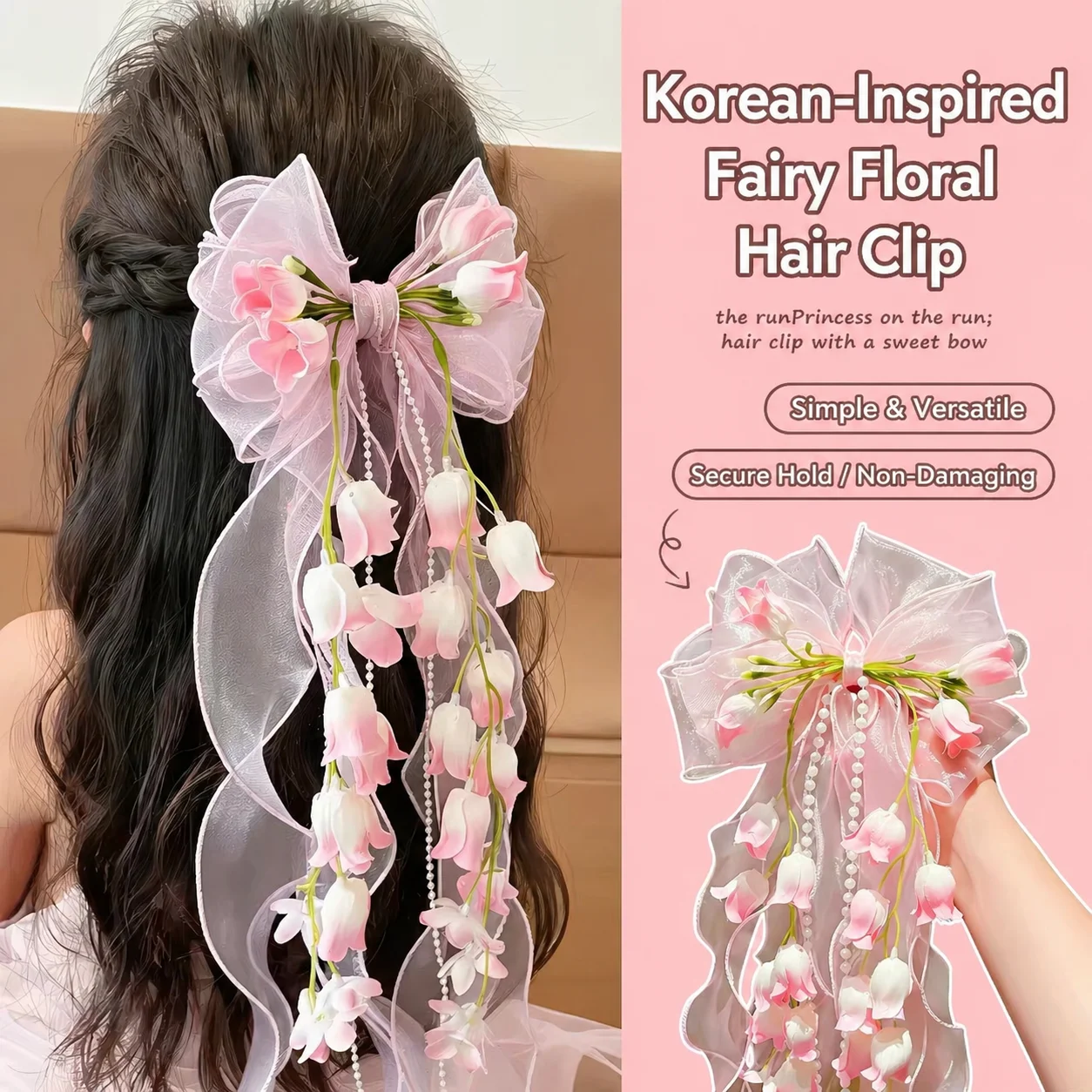 Elegant Lily Valley Bow Barrettes Fresh Floral Hair Clips Vintage Ancient Style Sweet Back Head Ornaments Delicate Ladies