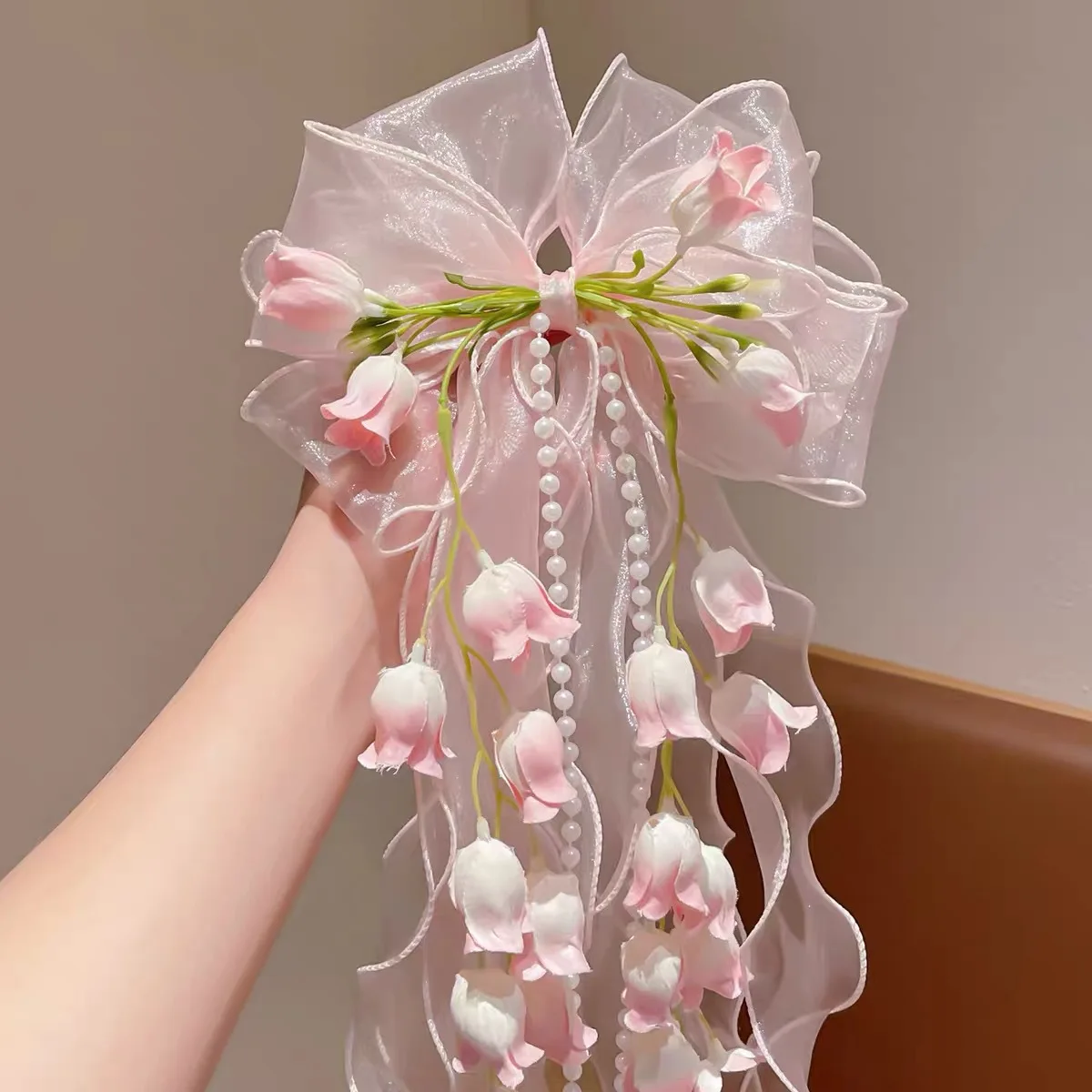 Elegant Lily Valley Bow Barrettes Fresh Floral Hair Clips Vintage Ancient Style Sweet Back Head Ornaments Delicate Ladies