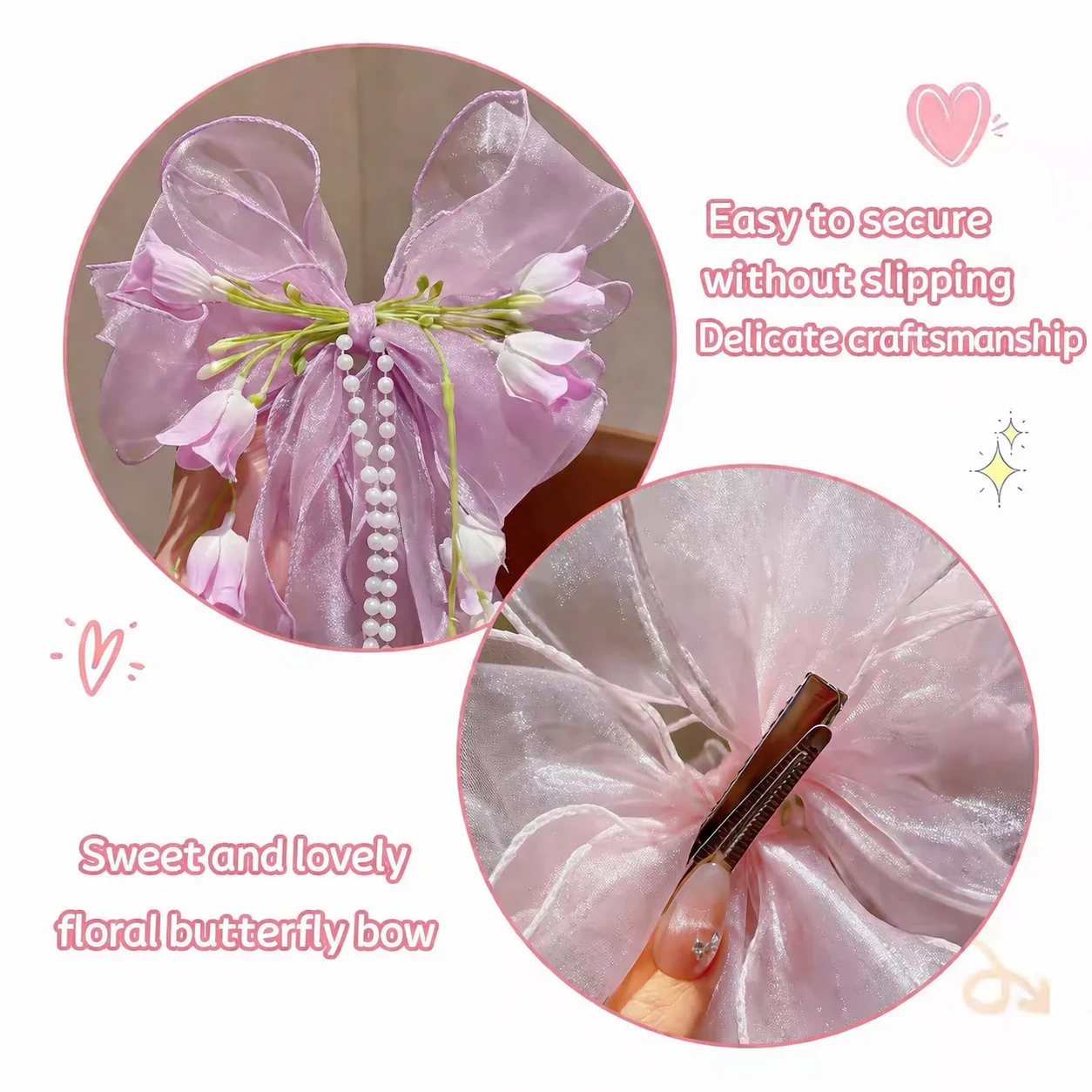 Elegant Lily Valley Bow Barrettes Fresh Floral Hair Clips Vintage Ancient Style Sweet Back Head Ornaments Delicate Ladies