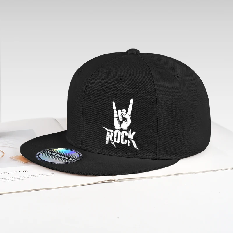 Cool Rock Hand Printed Black Snapback Adjustable Casual Hip Hop Outdoor Unisex Hard Brim Baseball Cap For Men