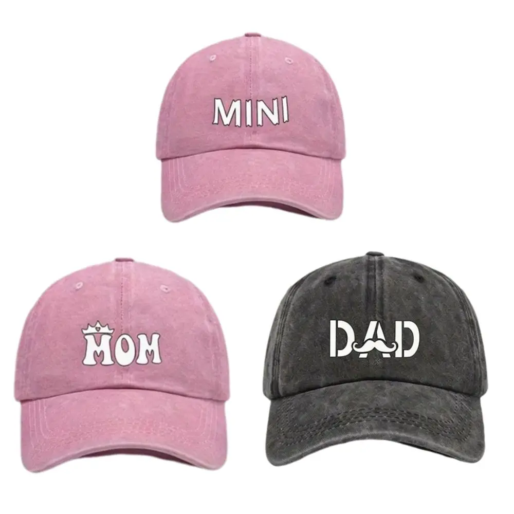DAD MOM MINI Printed dad mama mini Love Caps Washed Cotton Adjustable Parent-Unisex Baseball Hats Embroidery Baseball Cap