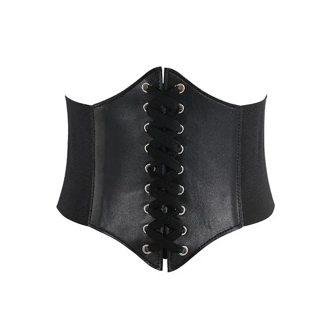 Women's Corset Belt Gothic Fashion PU Leather Female Lace-up Corset Belts Slimming Waist Vintage Corset Black Wide Belt for Girl
