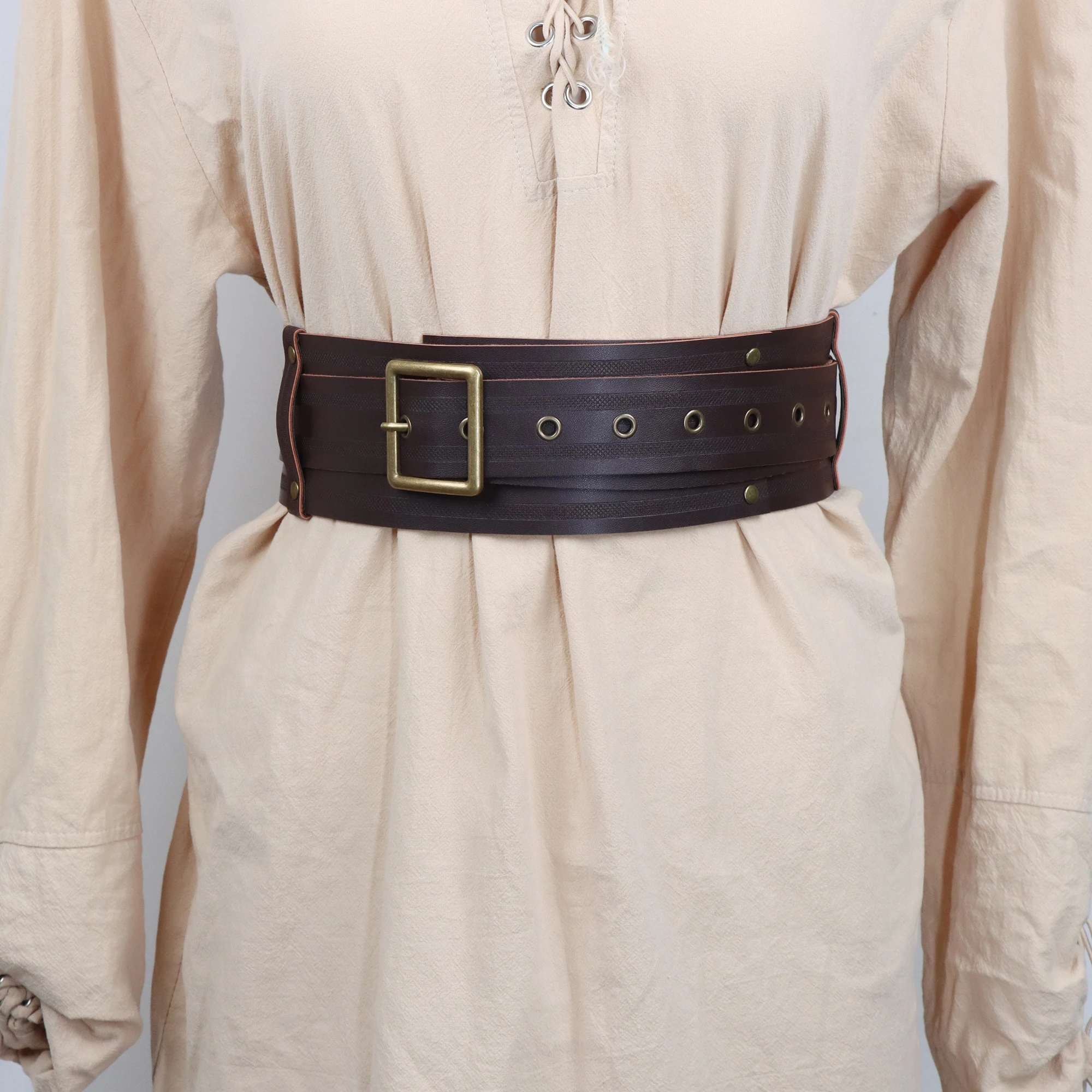 Viking Faux Leather Lace-up Waspie Corset Belt for Women，Renaissance Wide Cinch Belt, for Holiday LARP, Medieval Daily Wear, Car