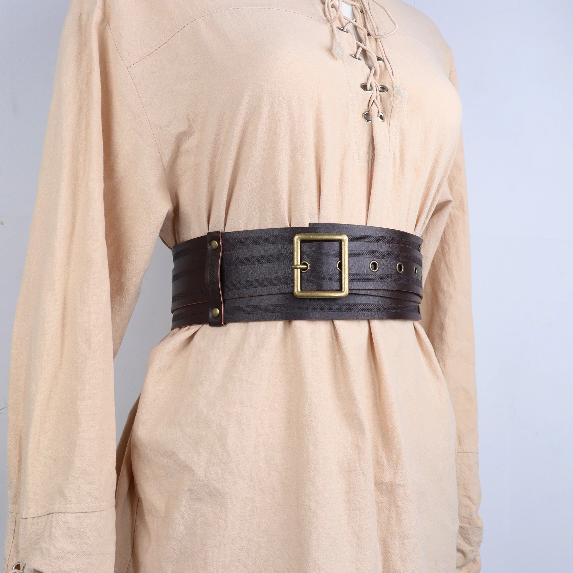 Viking Faux Leather Lace-up Waspie Corset Belt for Women，Renaissance Wide Cinch Belt, for Holiday LARP, Medieval Daily Wear, Car
