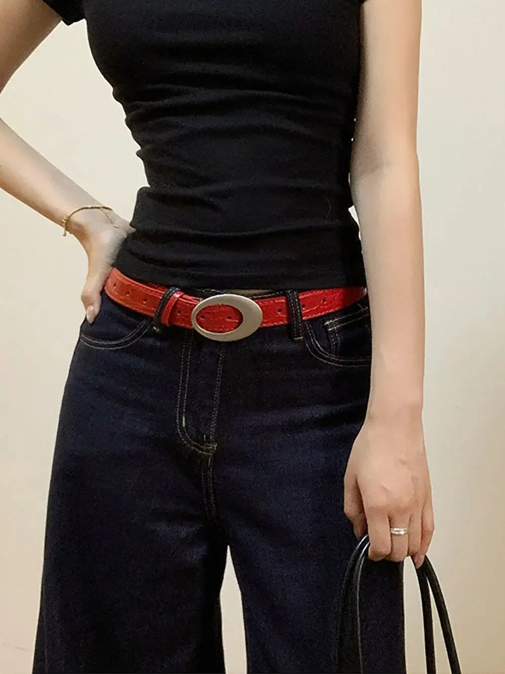 Women's American Retro Crocodile Belt, Oval Metal Buckle, Multi-color, For Jeans, Must-have For Vintage Outfits
