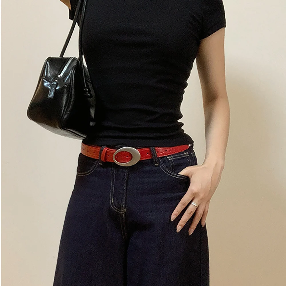 Women's American Retro Crocodile Belt, Oval Metal Buckle, Multi-color, For Jeans, Must-have For Vintage Outfits