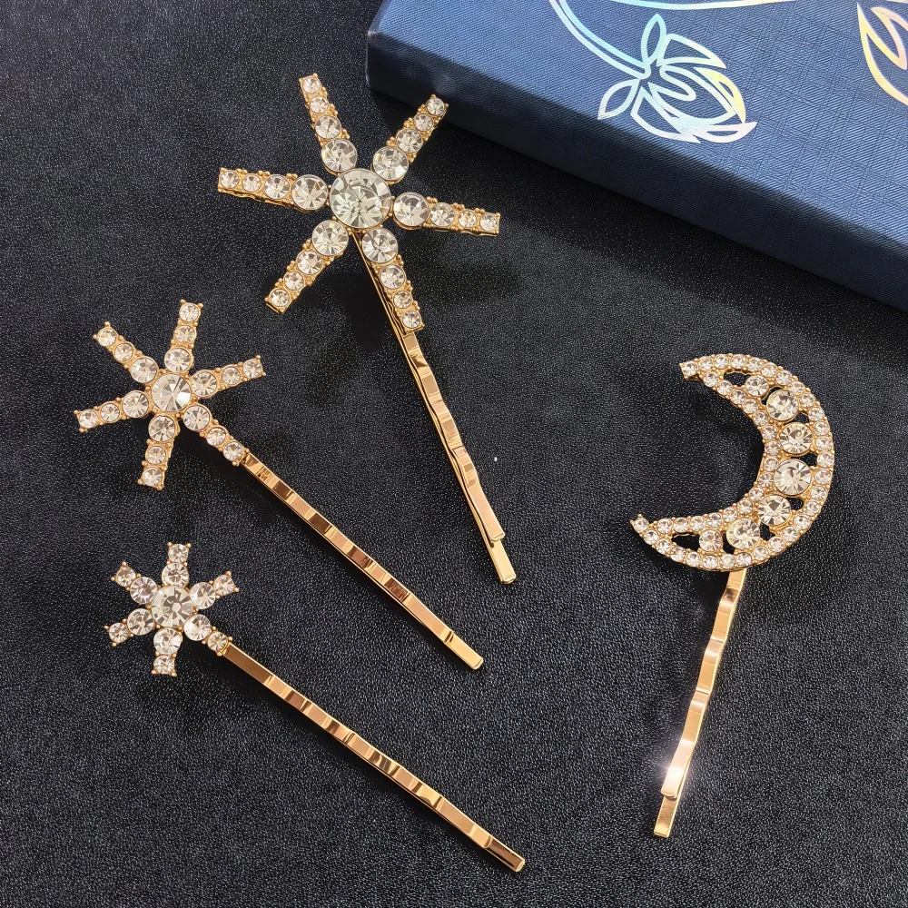 Crystal Star Hair Clip Pins For Bridal Women Girls Fashion Metal Hairpins Wedding Barrettes Bride Decorate Hair Accessories