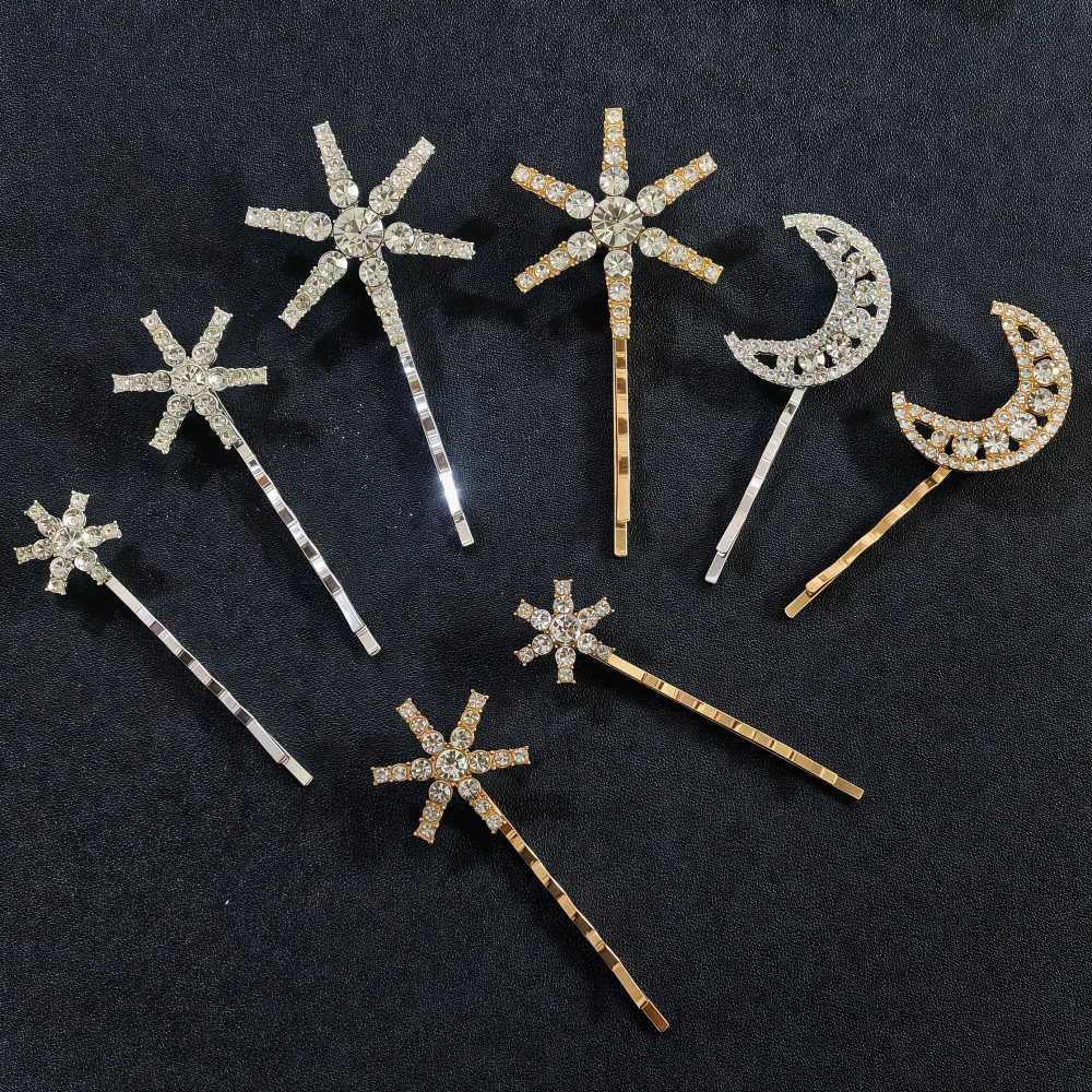 Crystal Star Hair Clip Pins For Bridal Women Girls Fashion Metal Hairpins Wedding Barrettes Bride Decorate Hair Accessories
